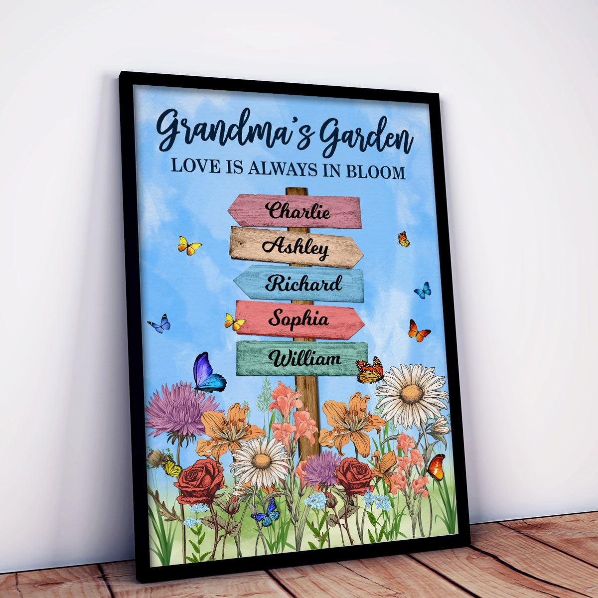 Grandma's Garden Birth Month Flowers Names Sign Personalized Poster
