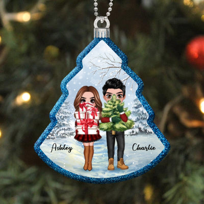 Couple In Snow Christmas Tree Shape Personalized Acrylic Ornament