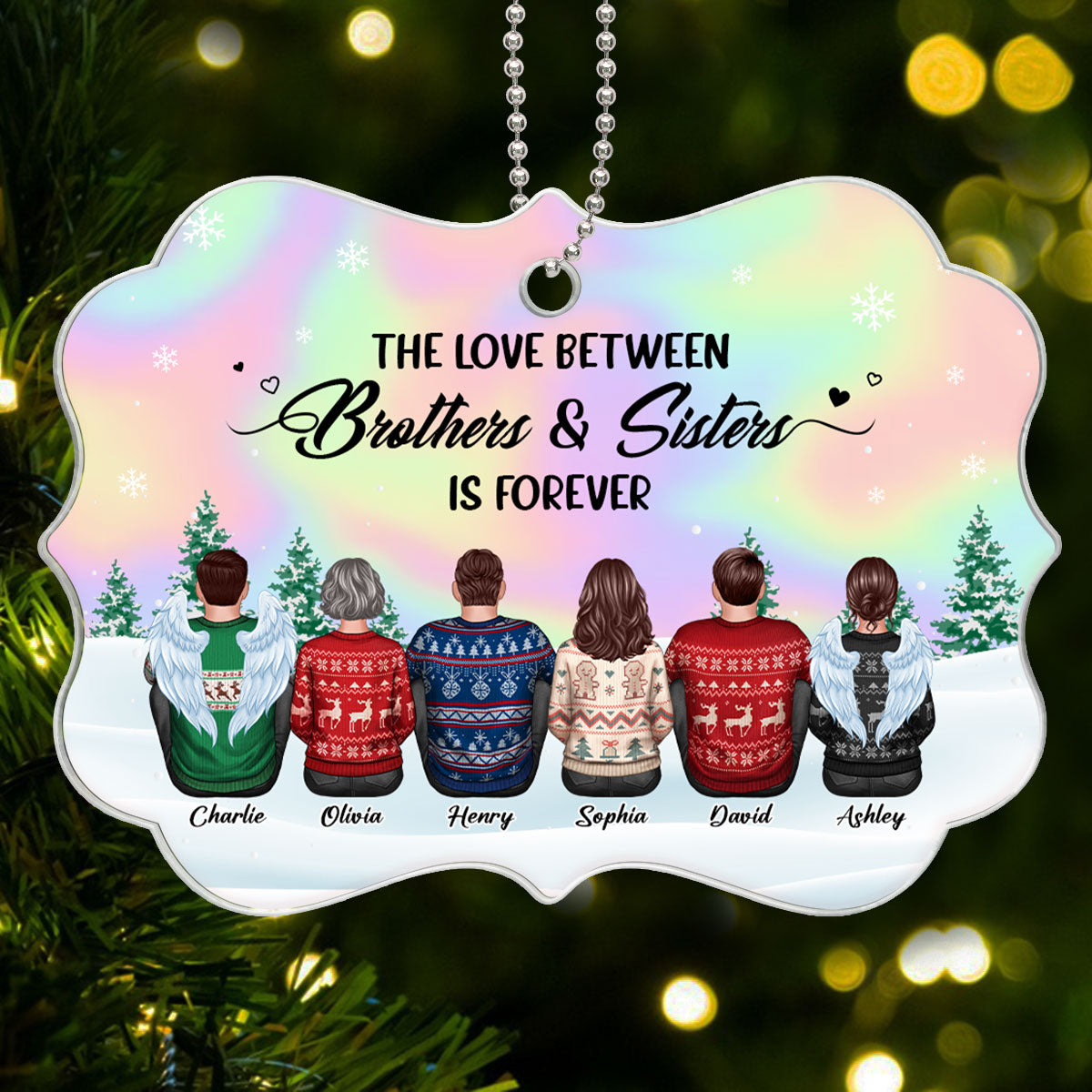 Beautiful Sky BROTHERS & SISTERS Sitting Personalized Acrylic Ornament