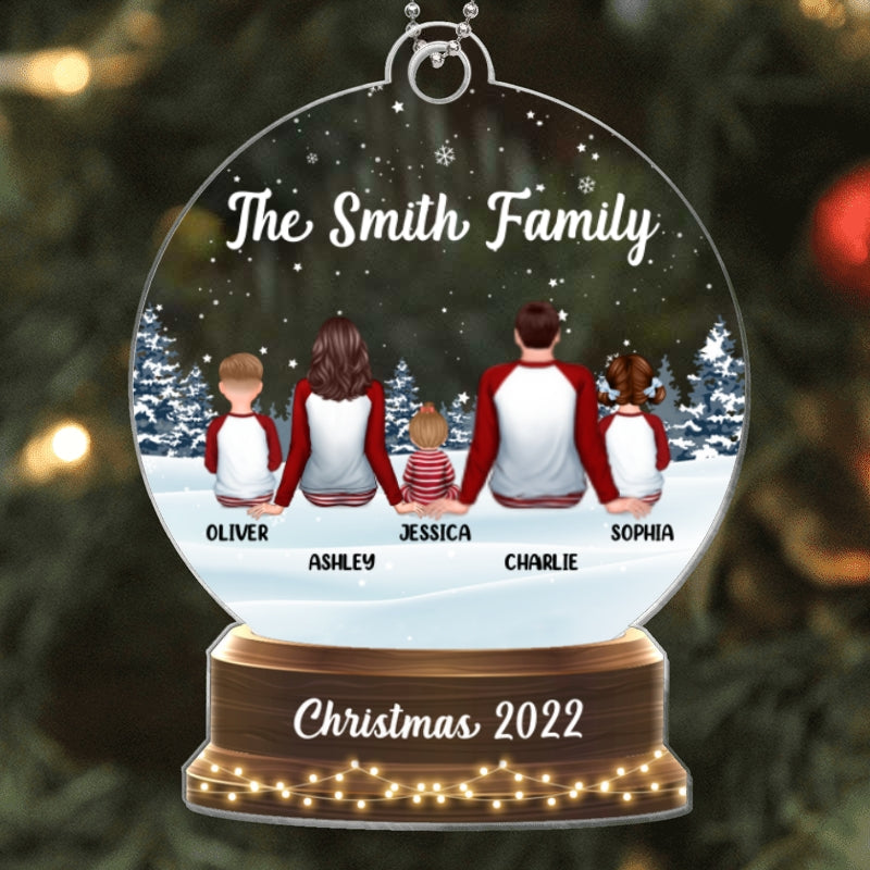 Snow Globe Pajamas Family Sitting Personalized Acrylic Ornament