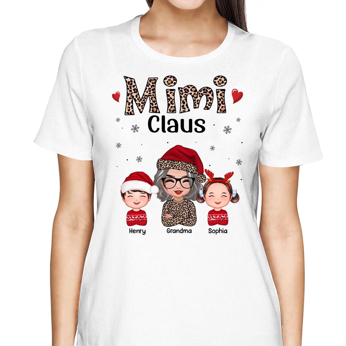 Leopard Grandma Claus Doll Grandma Grandkids Christmas Personalized Shirt