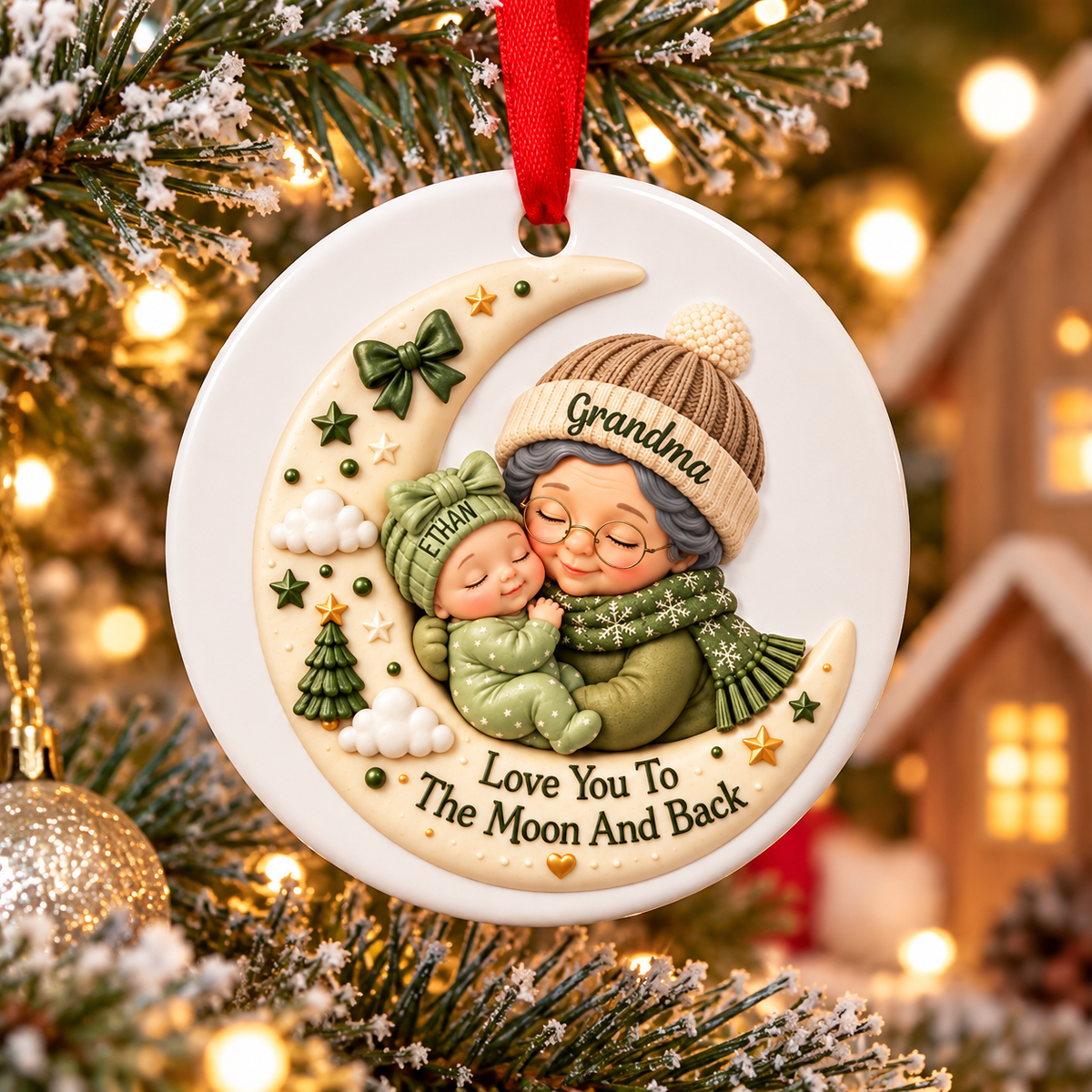 First Christmas as Grandma Love to the Moon and Back - Personalized Ceramic Ornament - Christmas Gift for Grandma