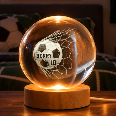 Proud Soccer Player Custom Name And Number - Personalized Crystal Ball - Christmas Gift For Teenagers, Soccer Players, Soccer Lovers, Daughter, Granddaughter, Son, Grandson