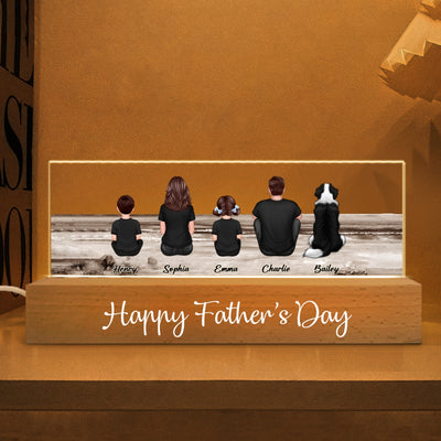 Family Sitting Retro Vintage Beach Landscape - Personalized Acrylic Block Plaque LED Night Light - Gift For Dad, Gift For Husband, Gift For Grandpa