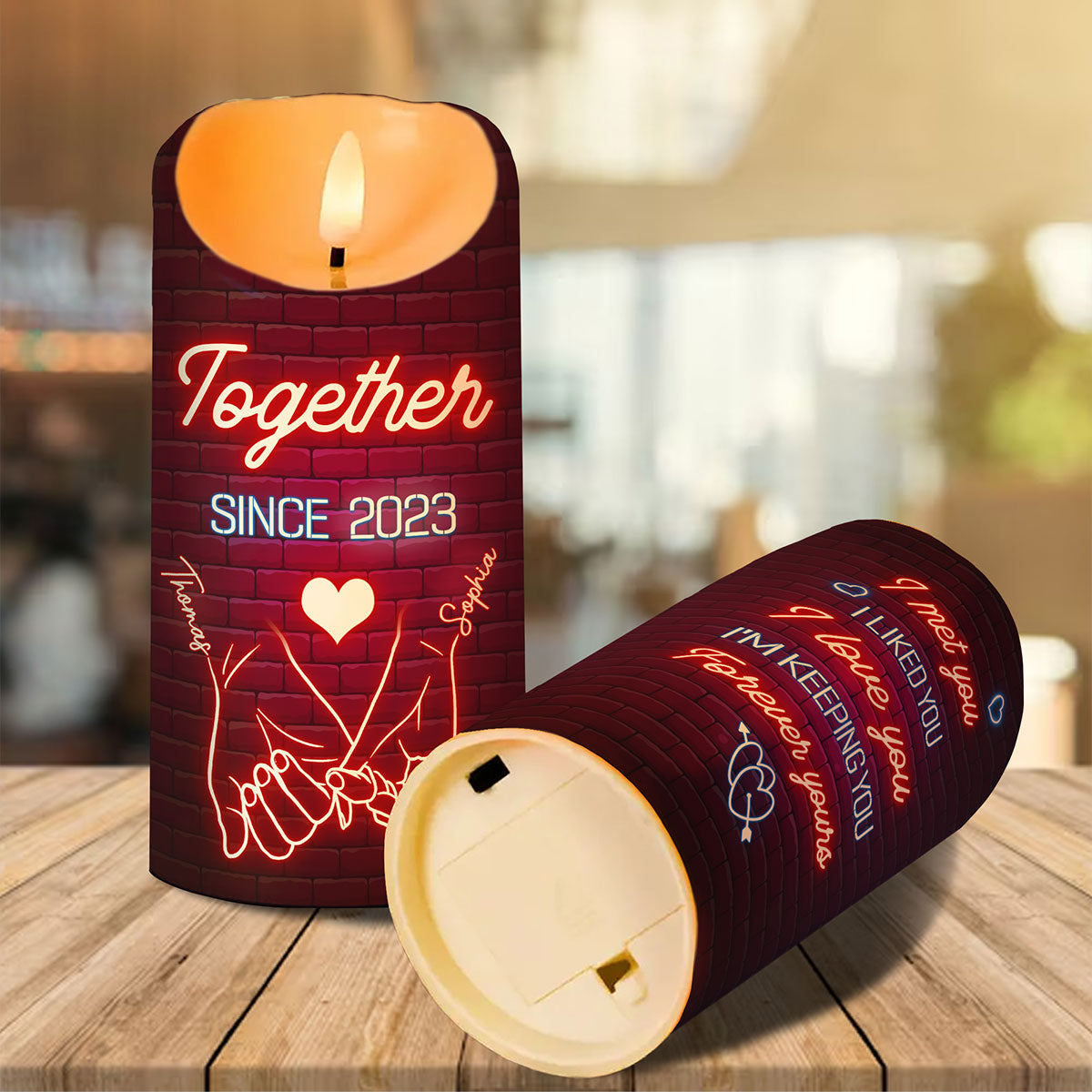 Couple Love Message Neon Light Theme Hand In Hand Outline Personalized LED Candle