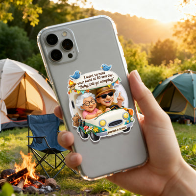 Baby Let's Go Camping Old Couple - Personalized Acrylic Magnetic Phone Grip - Anniversary, Valentine's Day Gift, Gift For Him, Gift For Her