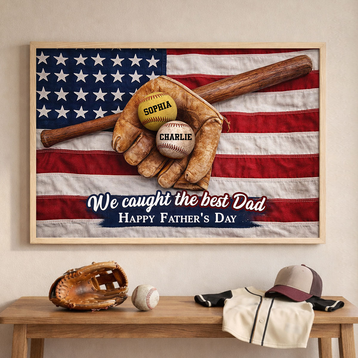 Nation Flag Baseball We Caught The Best Dad - Personalized Poster - Father's Day Gift for Dad, Husband