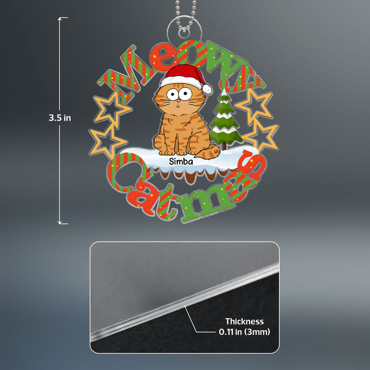 Meowy Catmas Funny Cat Personalized Acrylic Ornament