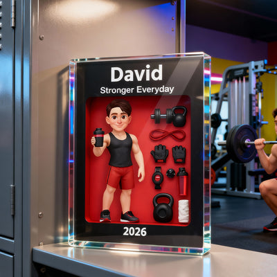 Gym Lover Stronger Everyday 3D Action Figure - Personalized Acrylic Block Plaque - Gift for Gym Lover