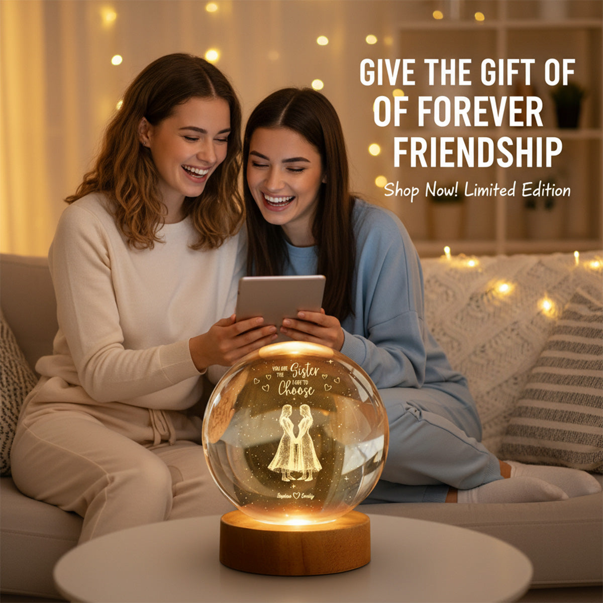 You Are The Sister I Got To Choose - Personalized Crystal Ball LED Night Light - Birthday Gift Friendship Gift for Besties, Best Friends