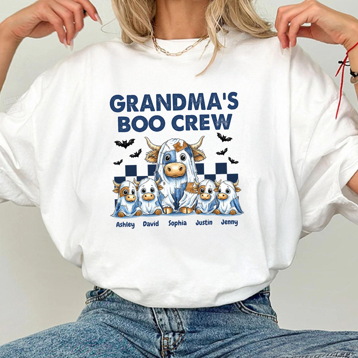 Grandma's Boo Crew Highland Cow Personalized Sweatshirt, Cozy Fall Vibe Sweatshirt