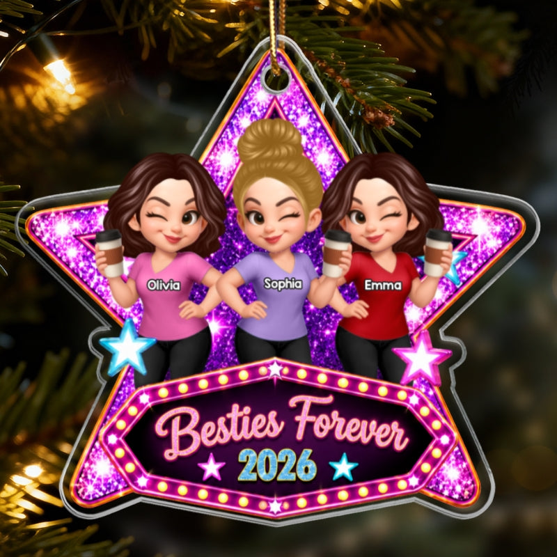 Besties Sisters Forever Stars - Personalized Acrylic Ornament - Christmas Gift For Besties Sister