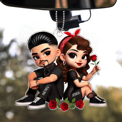 Pretty Couple Roses Heart Personalized Acrylic Car Hanger, Anniversary Gift,  Gift for Couples