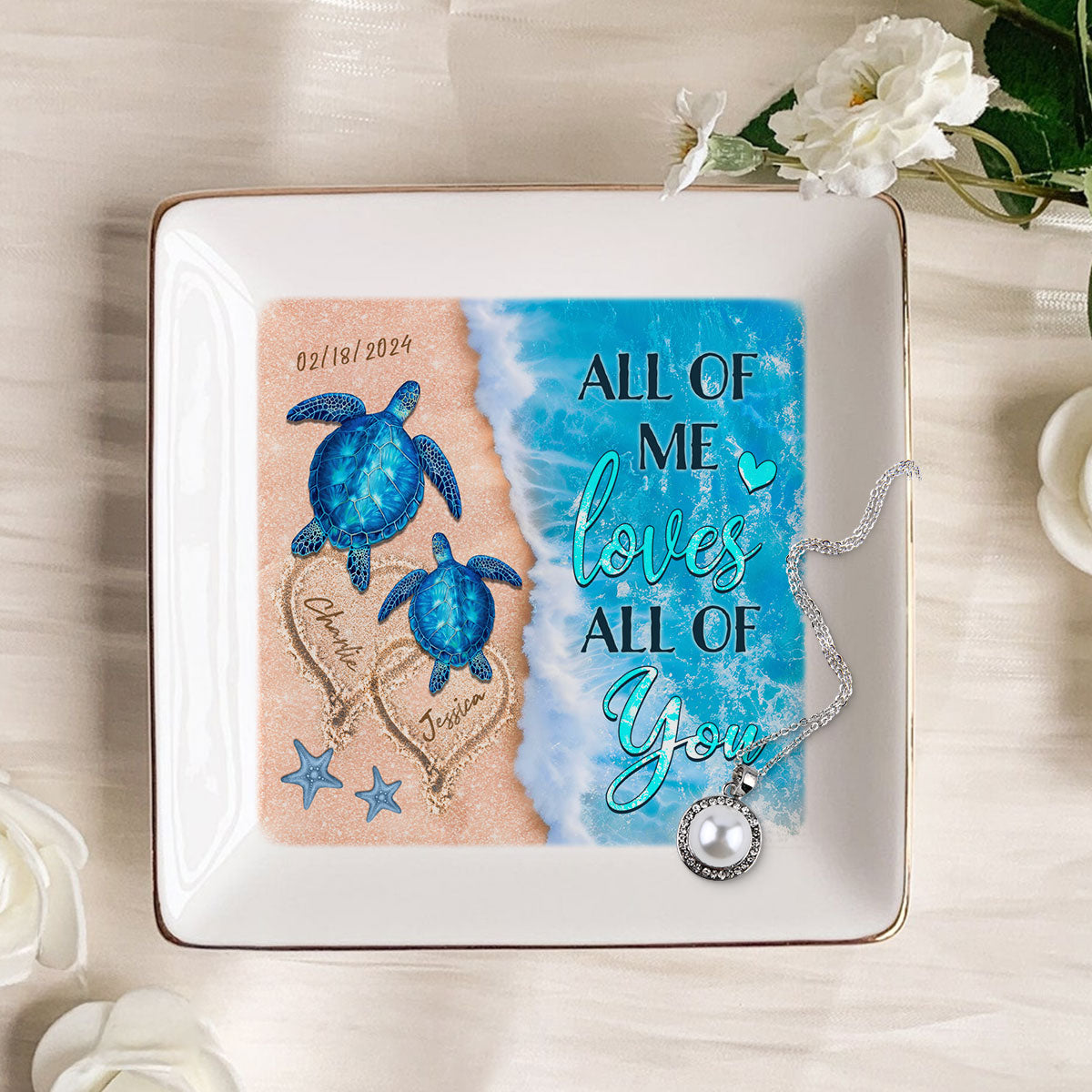 As The Ocean Has No End Turtle Couple Personalized Jewelry Dish, Wedding Gift, Anniversary Gift, Gift For Her