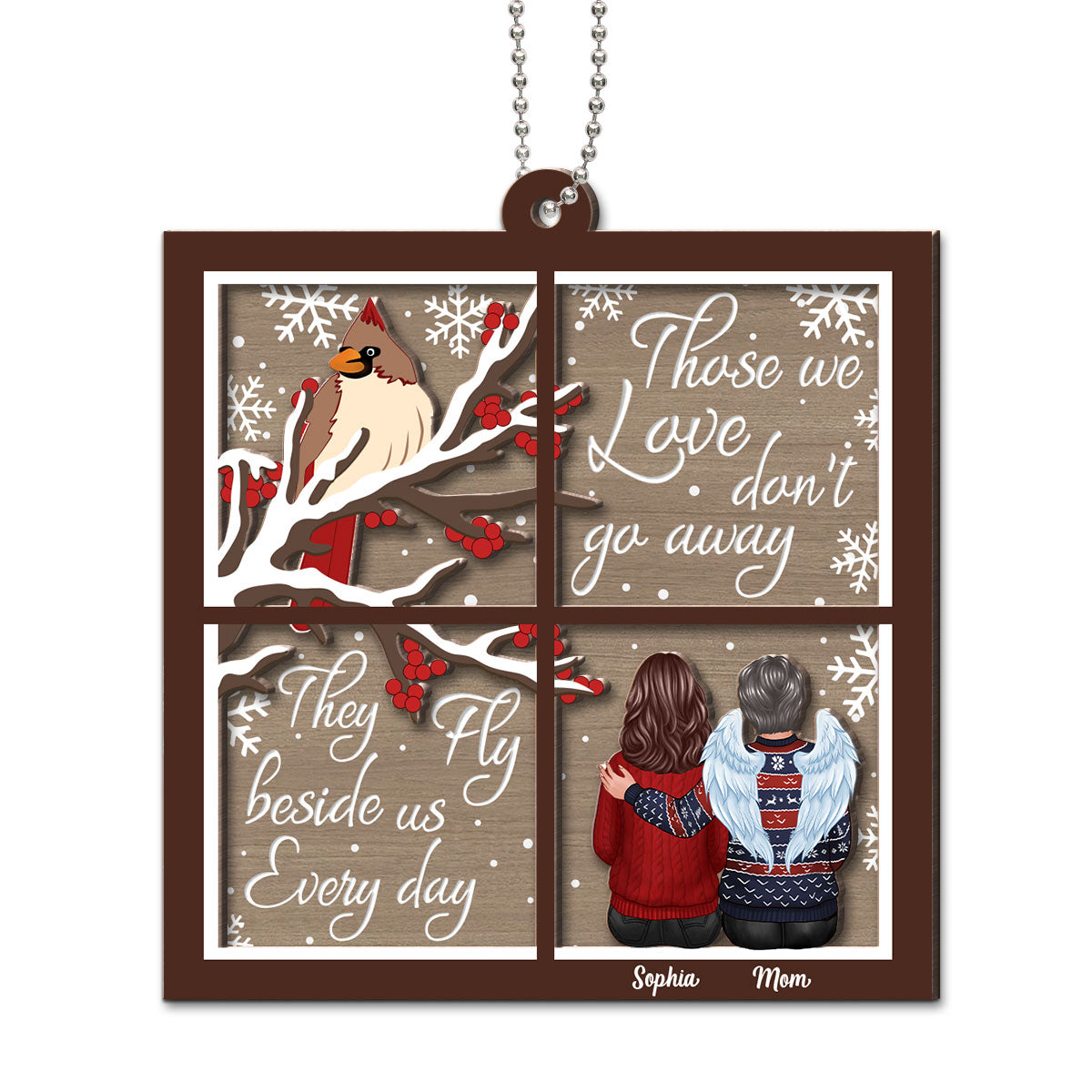 Cardinal Memorial Window Shaped Personalized 2-Layer Wooden Ornament