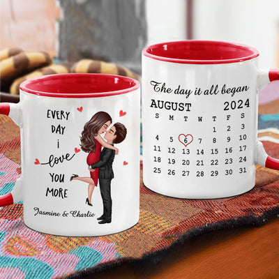 Everyday I Love You More Couple Hugging Kissing Calendar Keepsake  Gift Personalized Mug