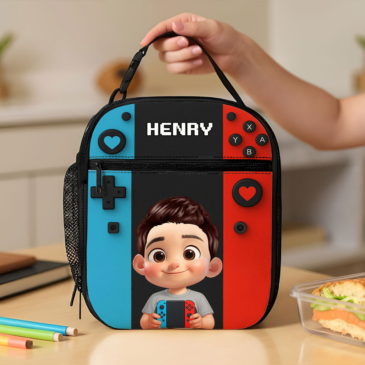 For Boys Girls, Game Lunch Bag for School - Personalized Insulated Lunch Bag