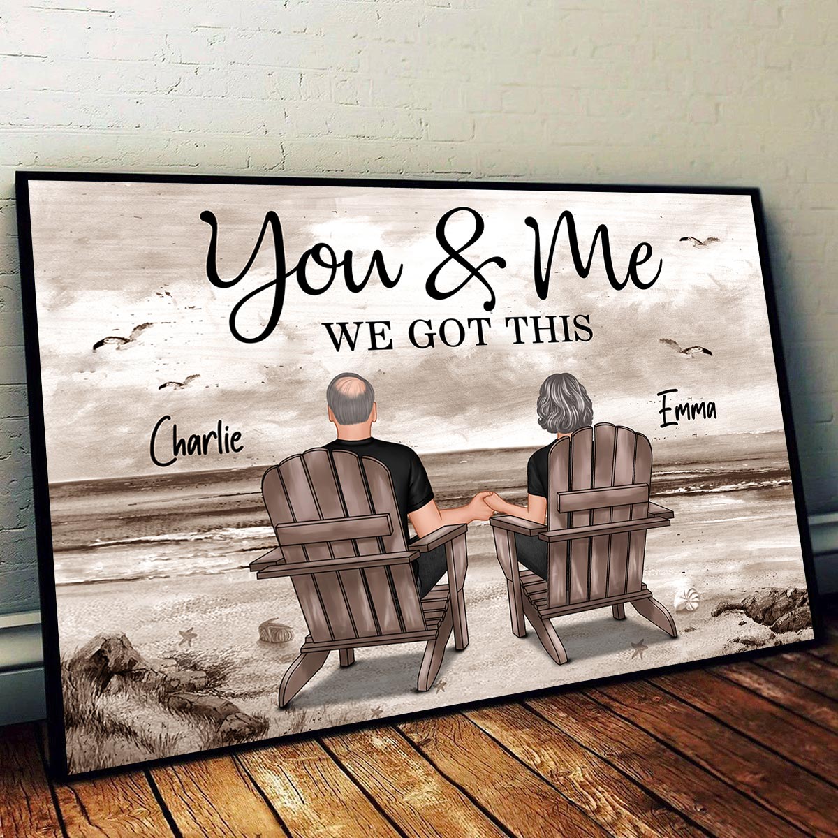 Eternal Love Couple Beach Landscape Retro Vintage Personalized Poster, Heartfelt Anniversary Gift, Wedding Gift, Birthday Gift For Couple, For Him, For Her