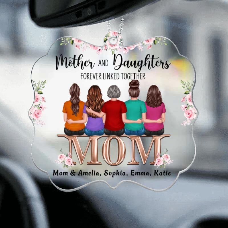 Mothers Daughters Sitting On Words Personalized Acrylic Car Hanging Ornament