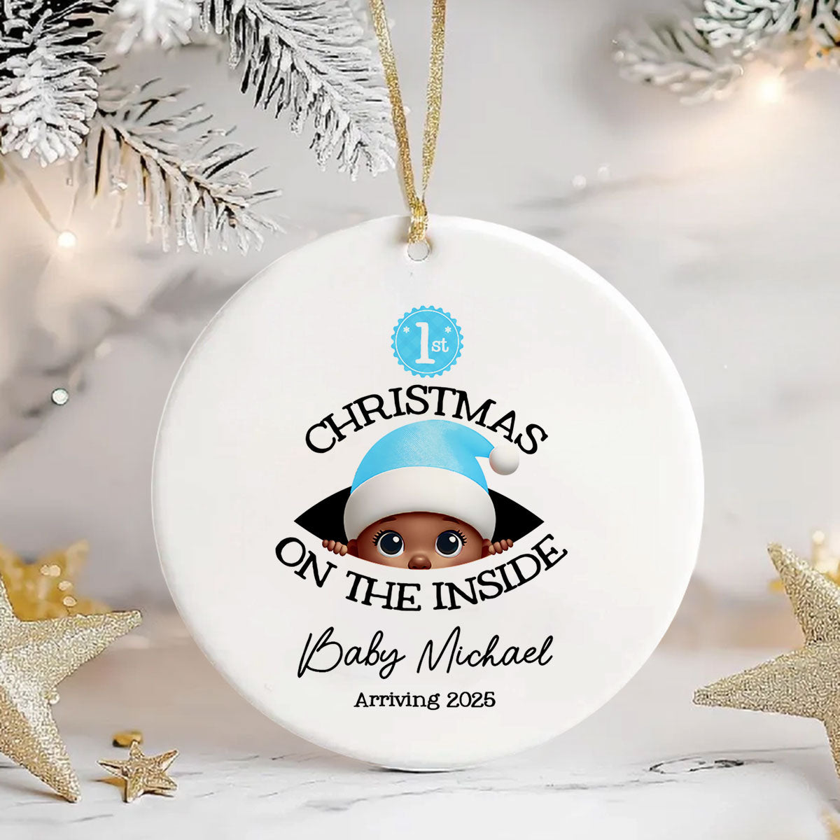 [Custom Skin Tone] Personalized Baby's First Christmas On the Inside Ornament, Custom Pregnancy Reveal Ornament, Expecting Parents