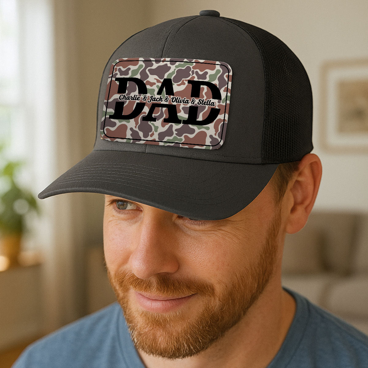Dad Camouflage Pattern Personalized Leather Patch Hat