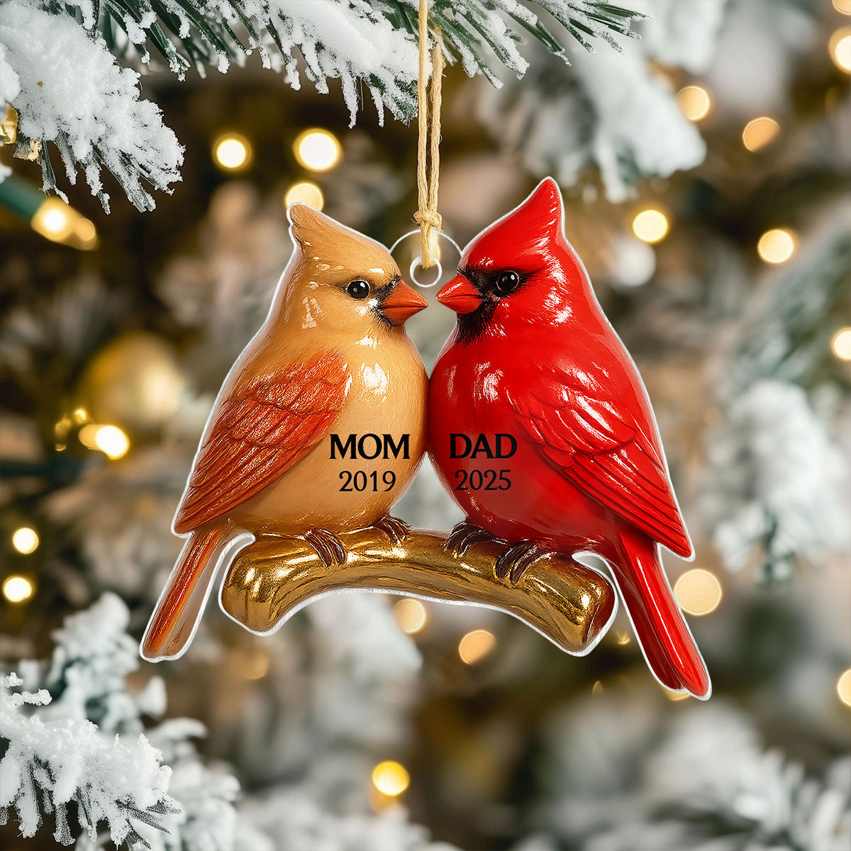 3D Effect Vintage Nostalgic Cardinals Memorial Dad Mom Christmas Personalized Flat Acrylic Ornament