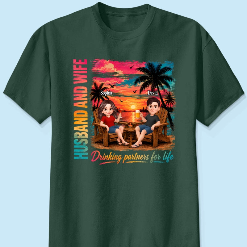 Husband and Wife Drinking Partners for Life - Personalized Shirt - Summer Matching Shirts for Couples