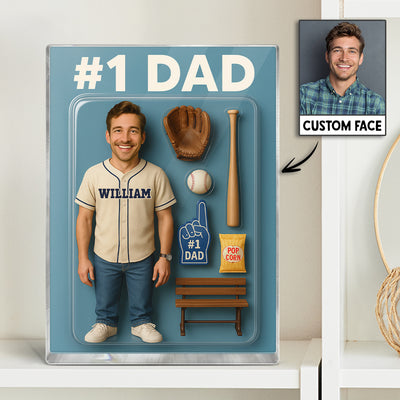 3D Effect Baseball Dad Custom Figure Personalized Rectangle Acrylic Block Plaque