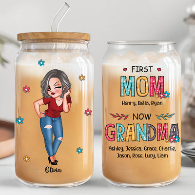First Mom Now Grandma Personalized Clear Glass Can