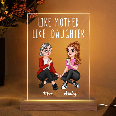 Like Mother Like Daughter Pretty Cartoon Mom & Daughter Personalized Rectangle Acrylic Plaque With LED Night Light