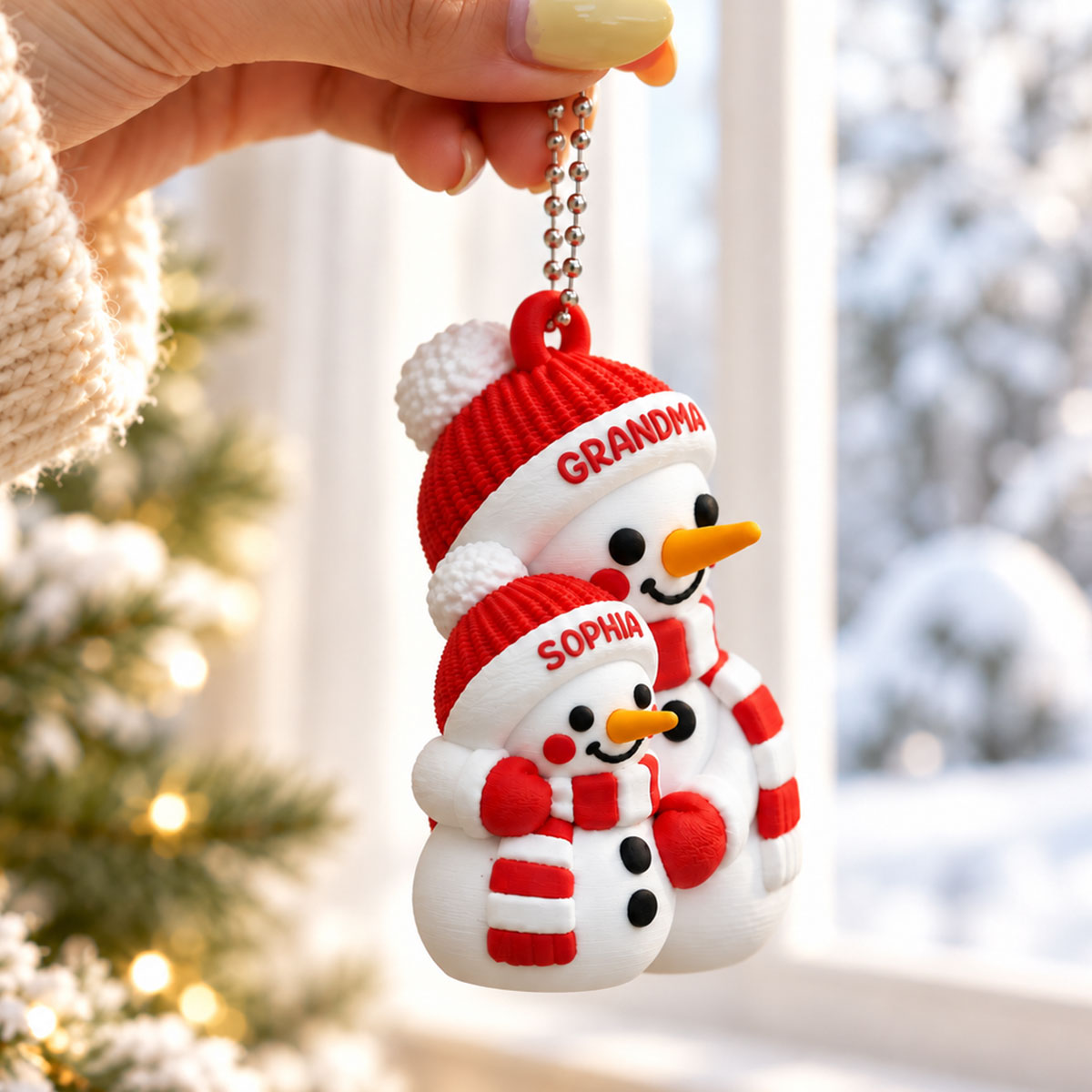 Heartwarming Grandma Hugging Grandkid Snowman - Personalized 3D Printed Ornament - Christmas Gift For Kids, Son, Grandson, Daughter, Granddaughter