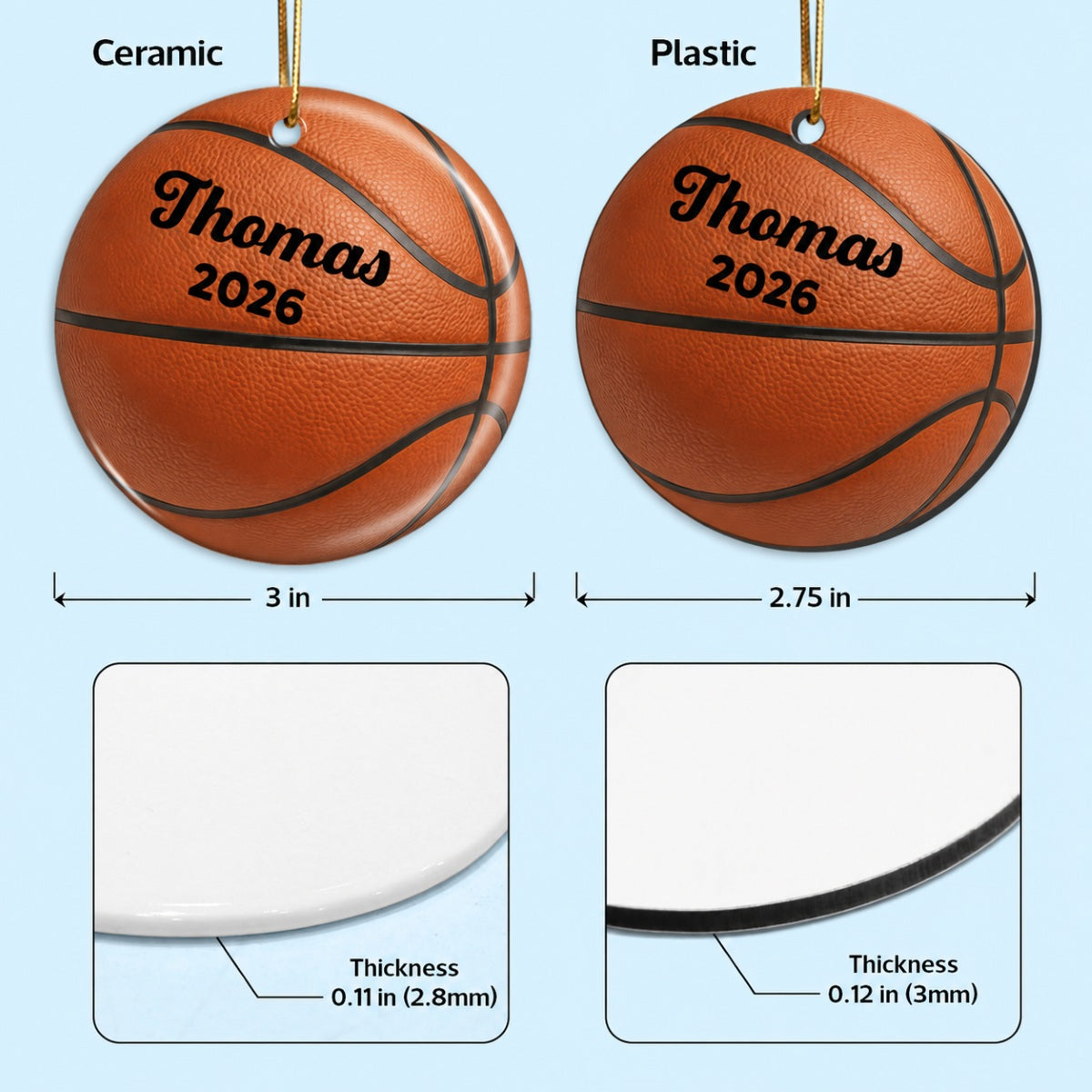 3D Effect Sport Player Custom Name & Number Soccer Baseball Football Basketball - Personalized Ceramic Ornament - Christmas Gift For Teenage, Kid