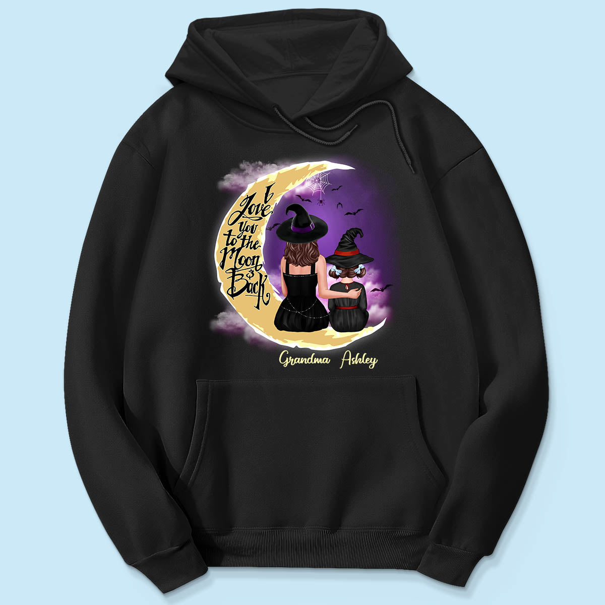 Halloween Mom Grandma Kids On Moon Back View Personalized Shirt