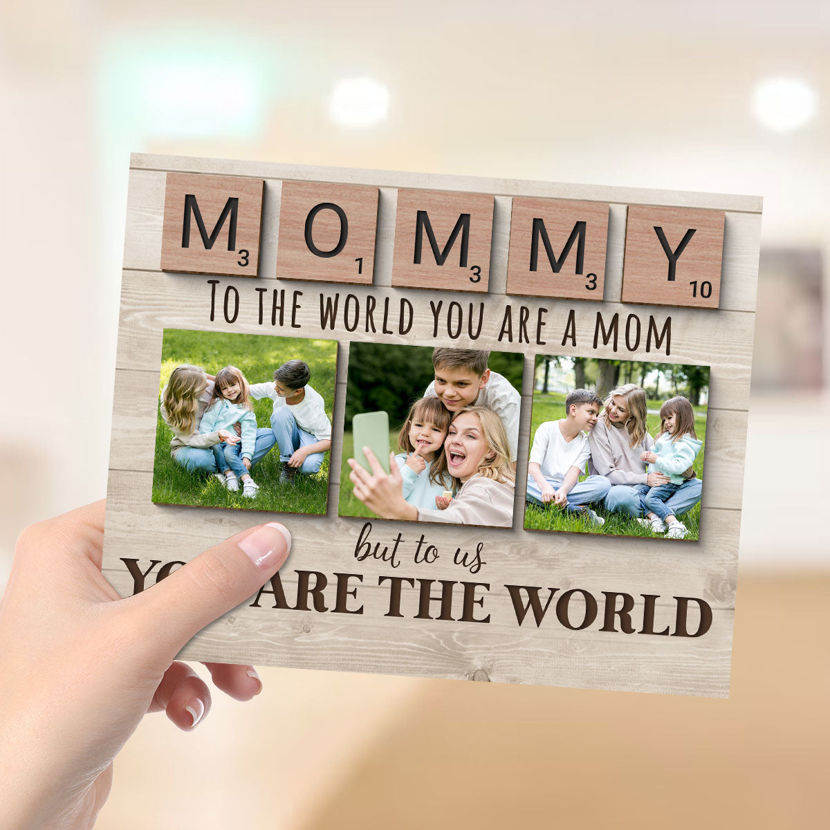 Mom To Me You Are The World Photo Insert Personalized 2-Layer Wooden Plaque