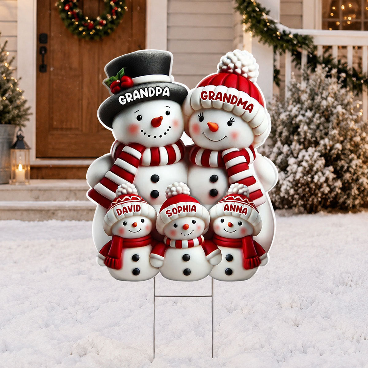 Christmas Cute Snowman Grandpa Grandma Grandkids - Personalized Yard Sign - Christmas Decor For Grandparents