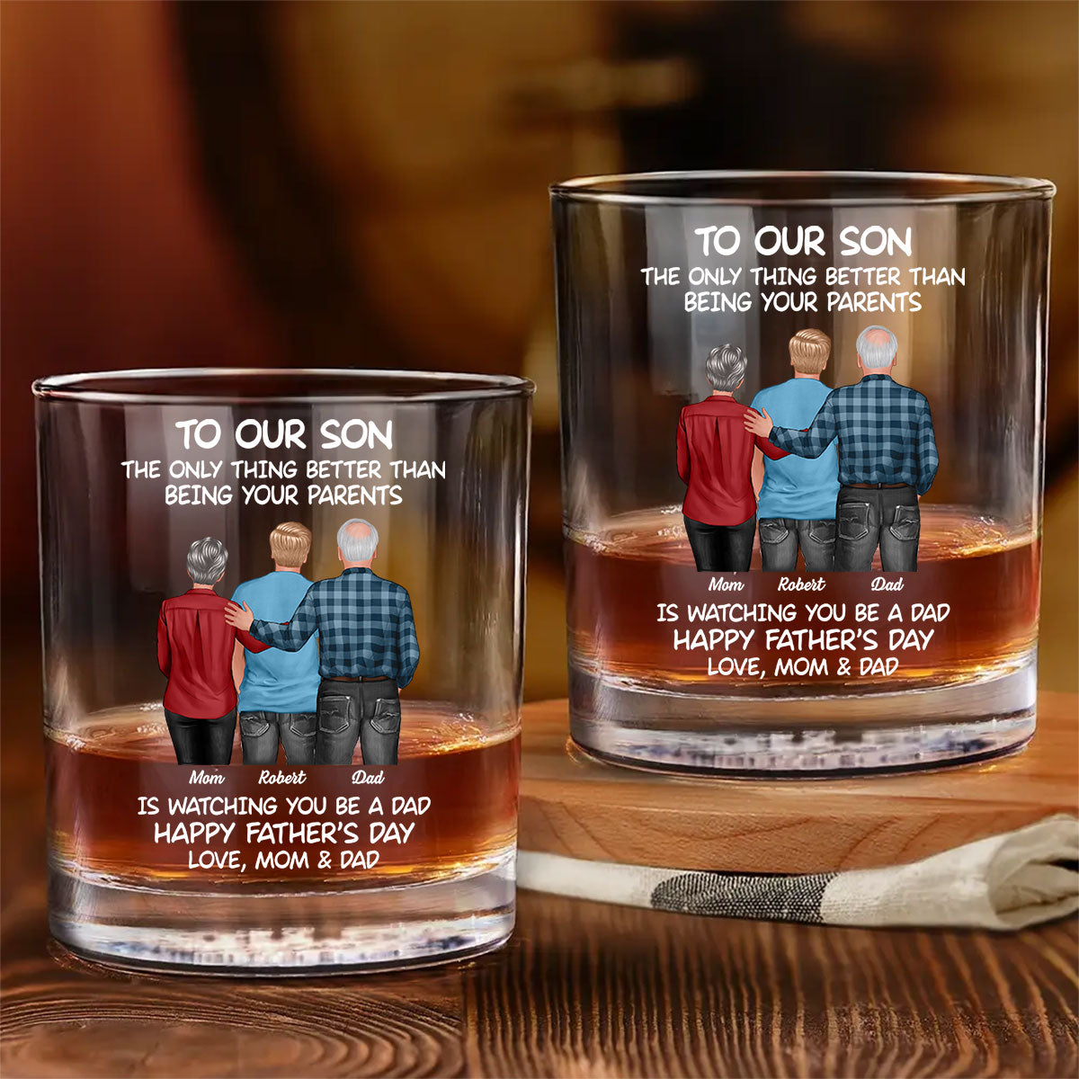 To My Son From Mom Dad Happy Father's Day Personalized Whiskey Glass| Heartfelt Father's Day Gift For Son