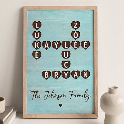 Family Heart Crossword Art - Created In A Moment, Treasured Forever Personalized Poster