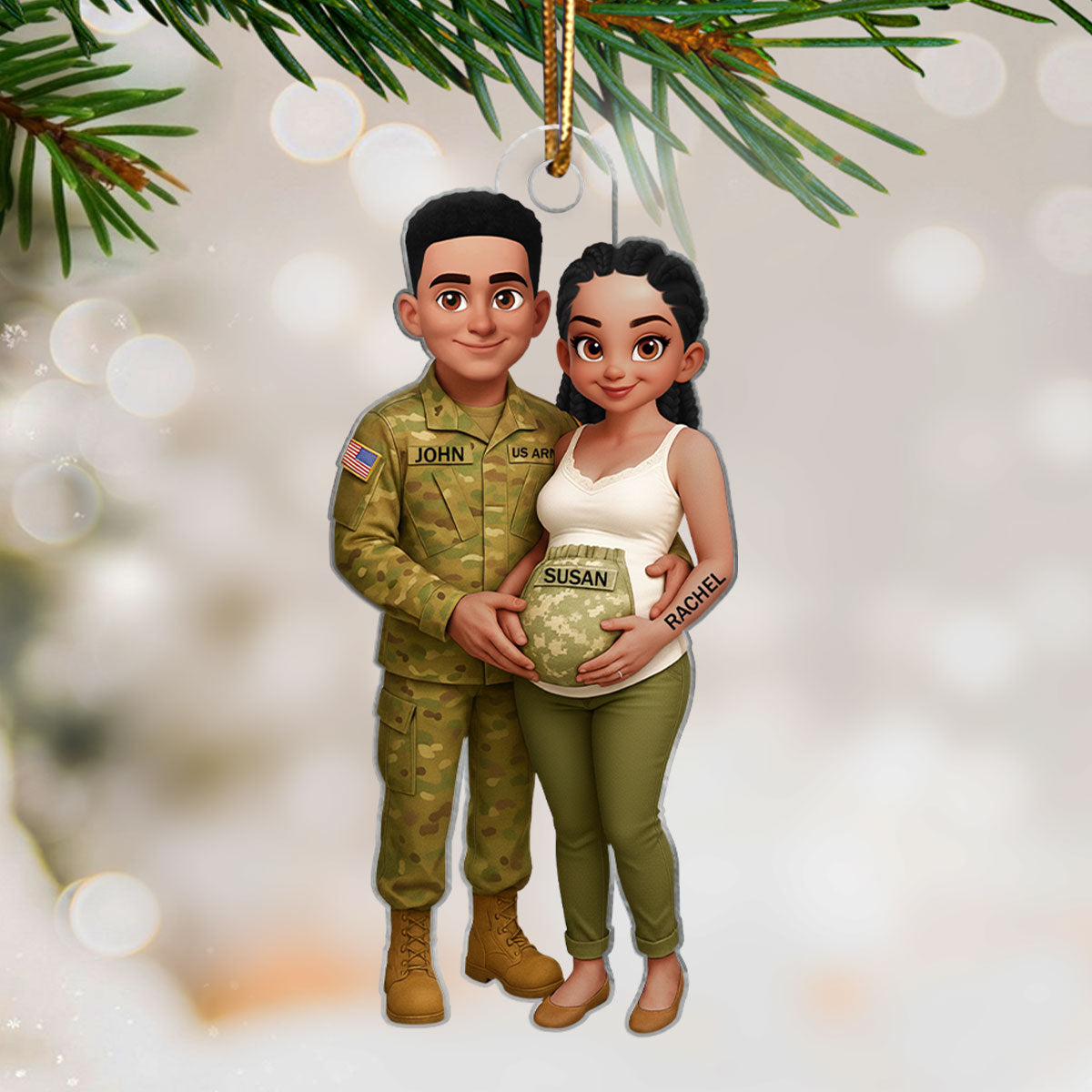 Expecting Army Parents - Personalized Acrylic Ornament - Special Gift for Expecting Parents, for Him, for Her