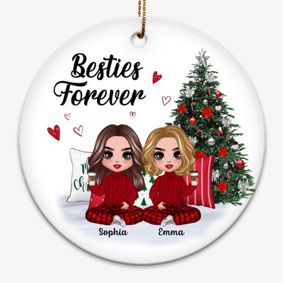 Doll Besties Sisters Sitting Beside Christmas Tree Personalized Circle Ornament