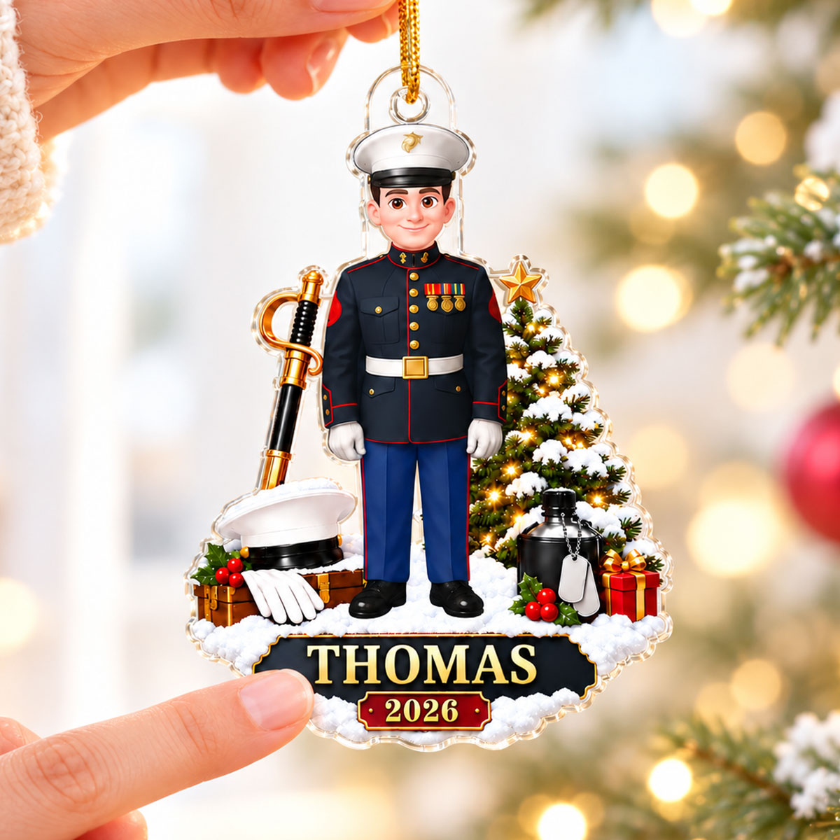 Marine Uniform Custom Name & Year - Personalized Acrylic Ornament - Christmas Gift For Marines, Marine Veterans, Husband, Grandkids
