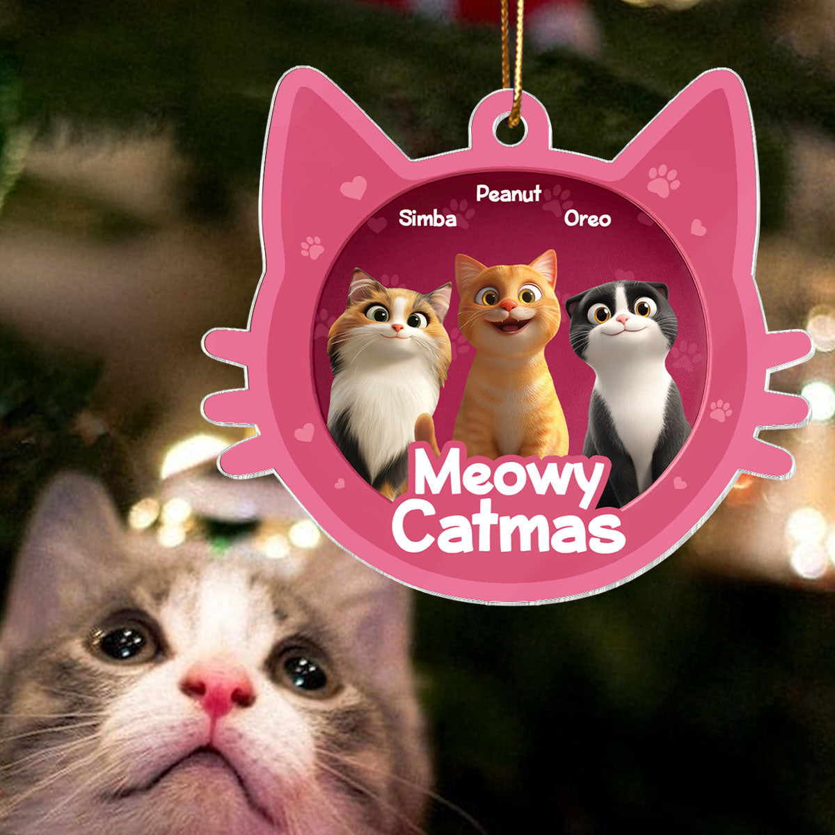 Meowy Catmas Cat Face 3D Effect Toy Box Personalized Acrylic Ornament, Christmas Gift for Cat Lovers