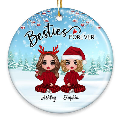 Doll Besties Sisters Sitting In Snow Personalized Circle Ornament