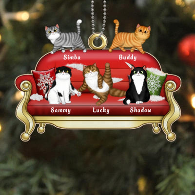 Cats Scratching Sofa Personalized Christmas Wooden Ornament