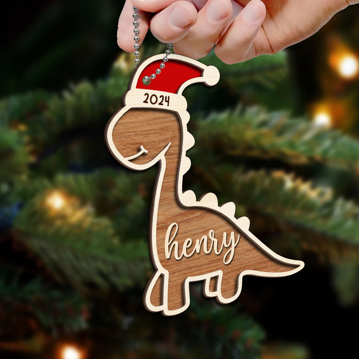 Have A Roaring Christmas Gift For Kid Dinosaur Personalized 2-Layer Wooden Ornament