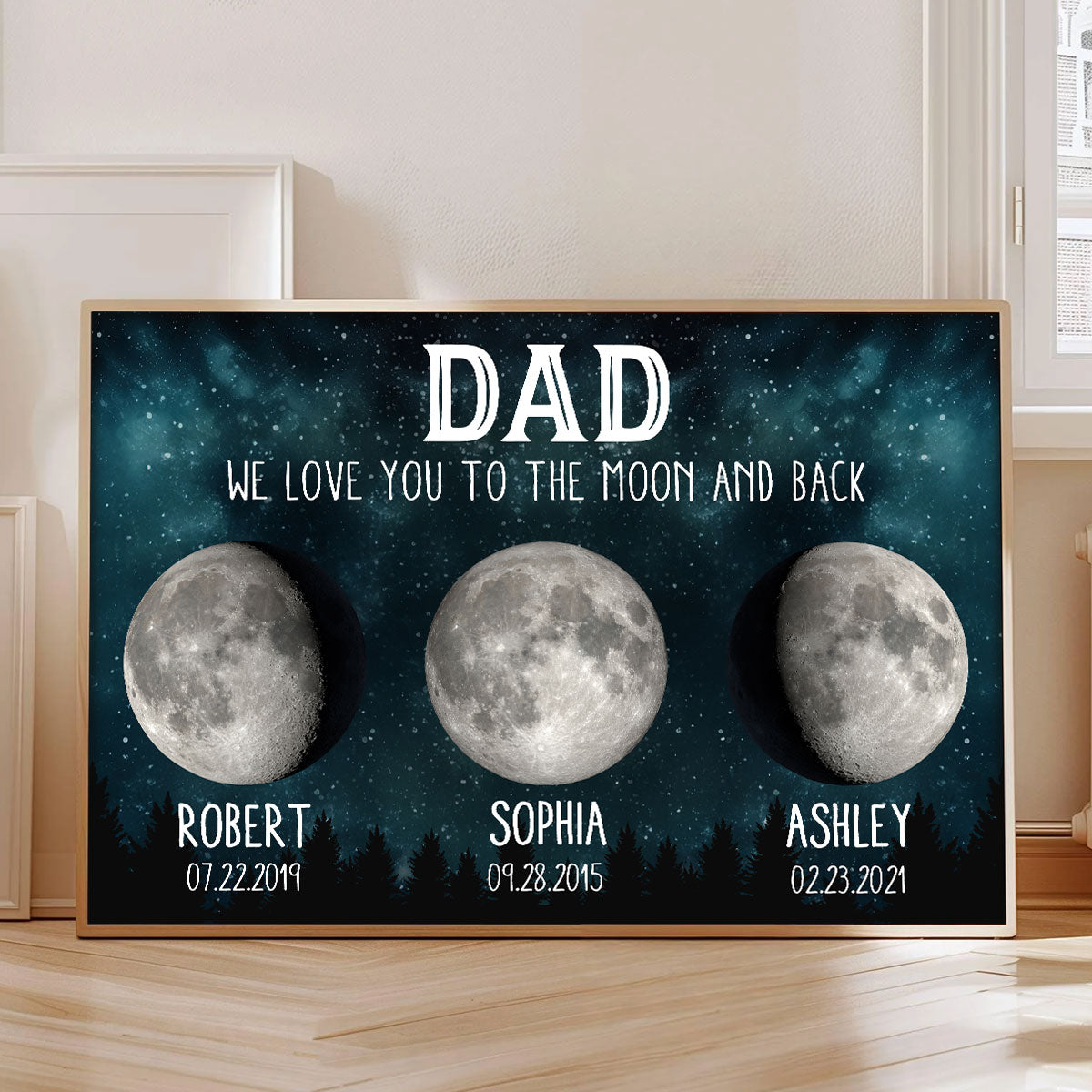 Dad We Love You To The Moon And Back Custom Birth Moon Phase Personalized Poster, Father's Day Gift, Birthday Gift For Dad, Husband