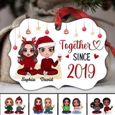 Christmas Doll Couple Sitting Together Since Personalized Christmas Ornament