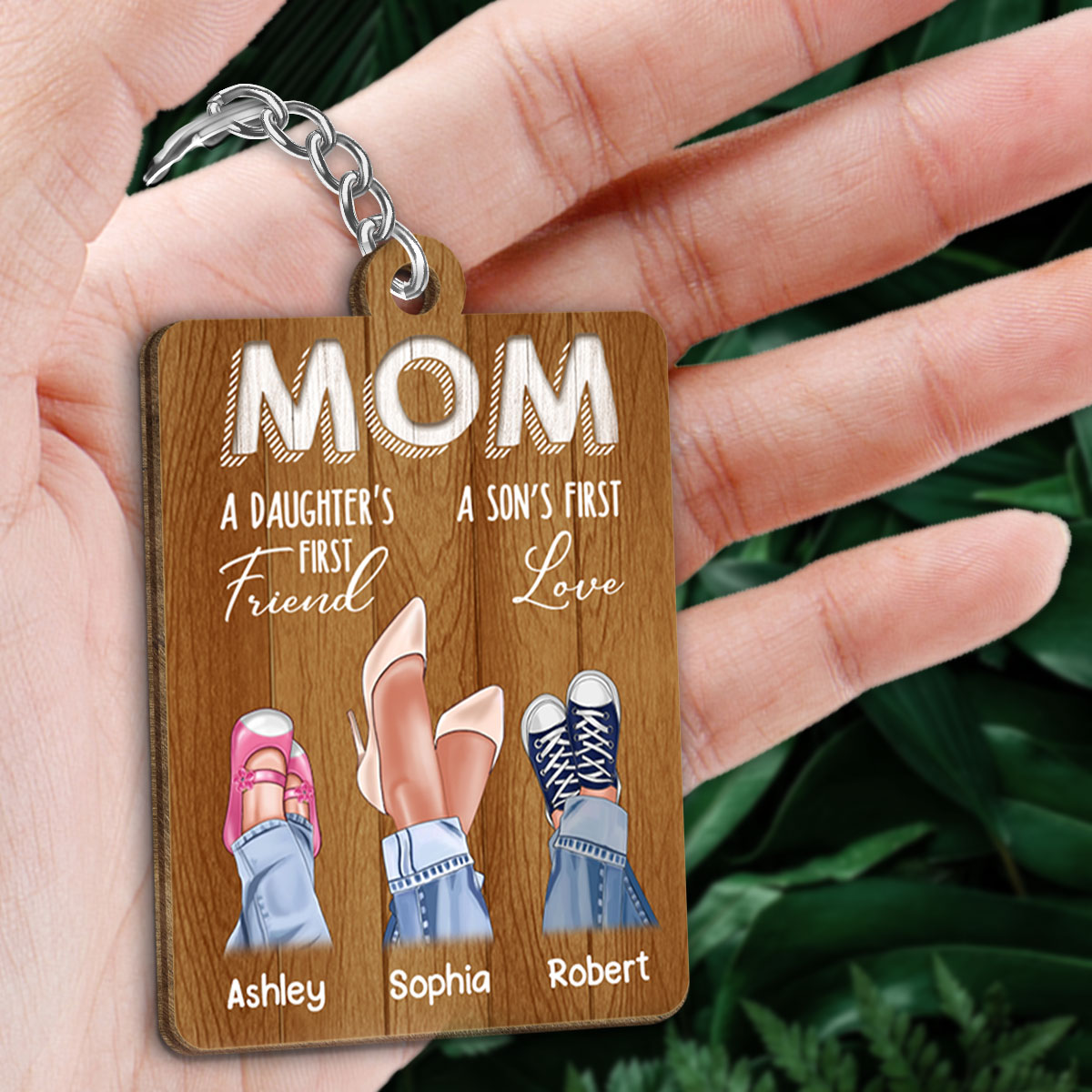 Mom Daughter First Friend Son First Love Personalized Wooden Keychain