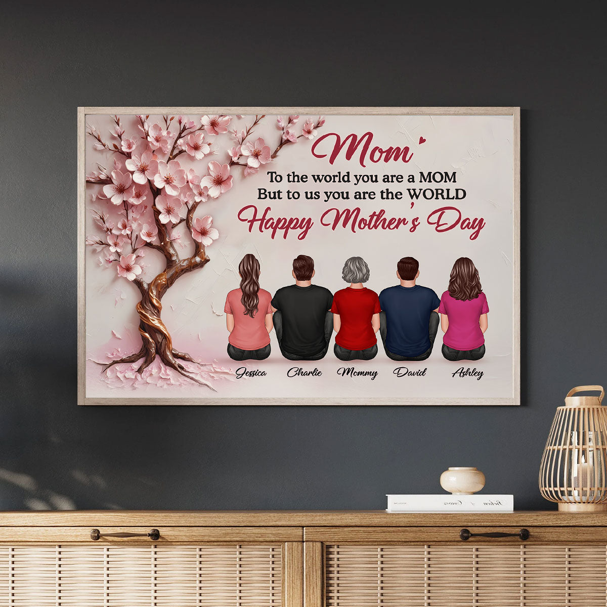 3D Effect Blossom Tree MOM To Us You Are The World Personalized Poster, Gift For Mom