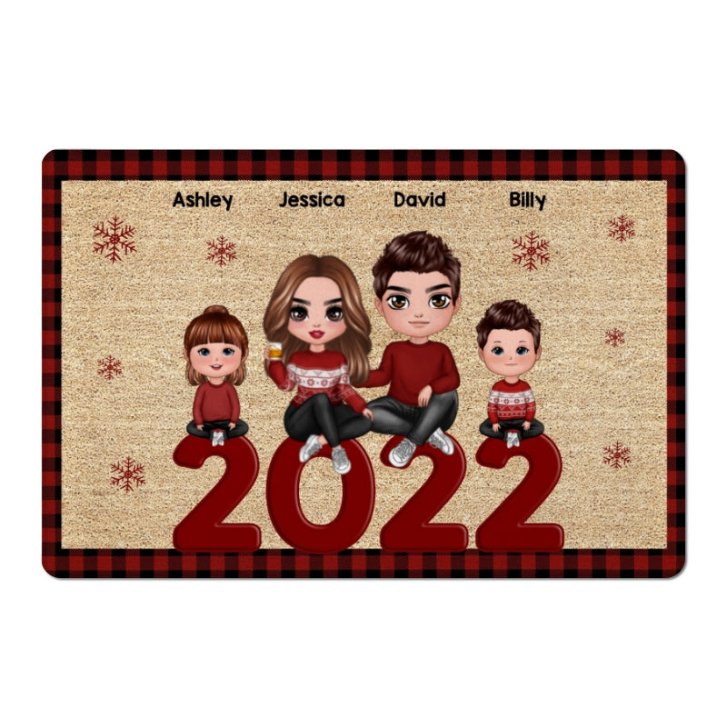 Family Sitting 2022 Christmas Personalized Doormat