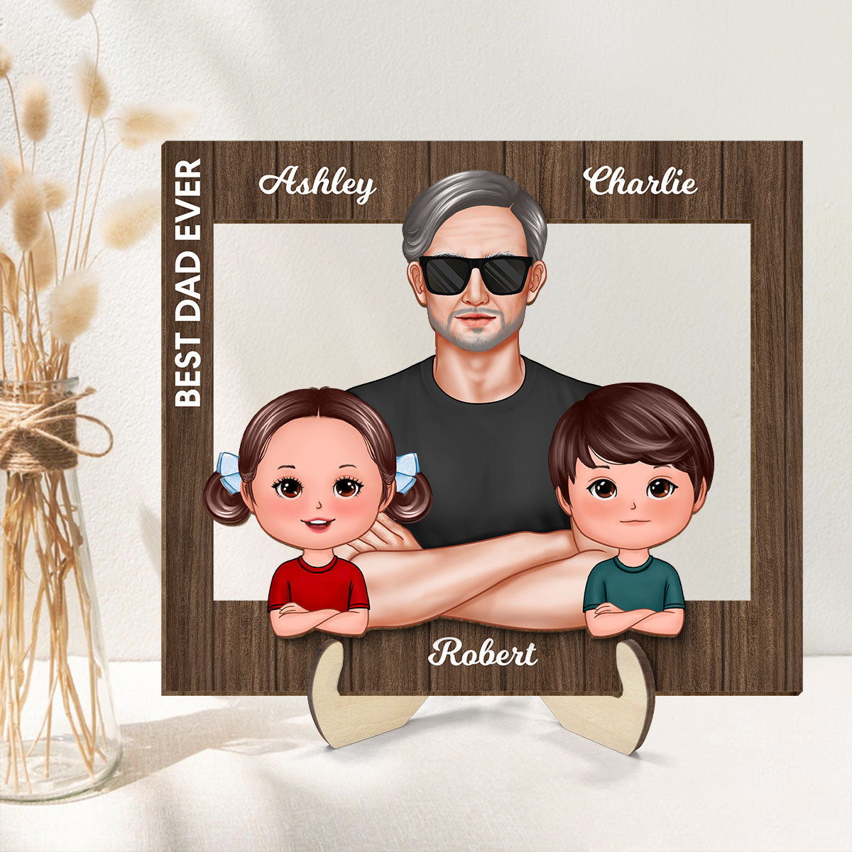 Real Man Dad Grandpa And Kids Frame Personalized 2-Layer Wooden Plaque, Father's Day Special Gift for Dad, Grandpa, Husband